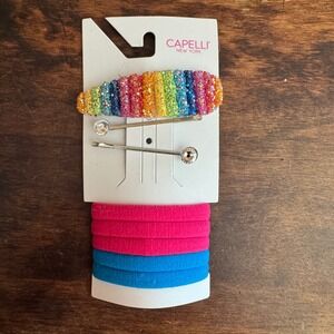 Capelli New York Hair Accessories Rainbow Glitter Clip Pins Ponytail Holders